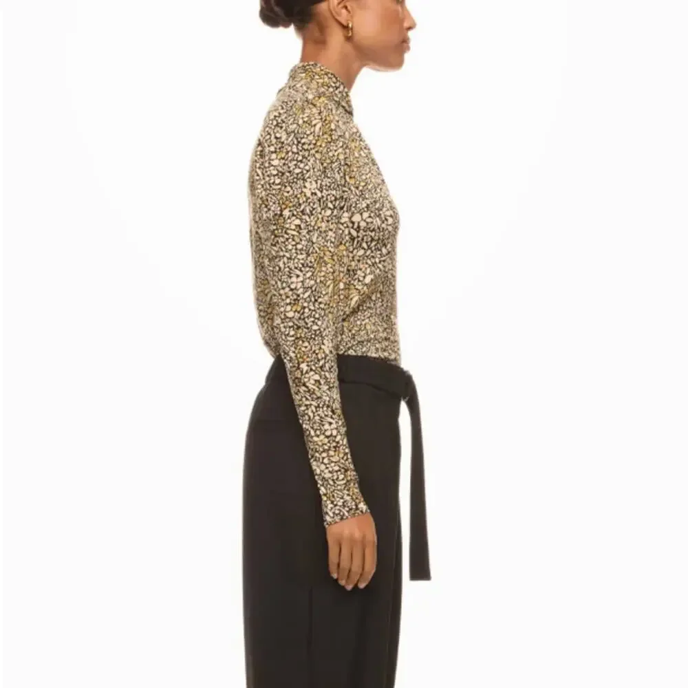 BA&SH Brown Floral Blouse Top LARGE Career Designer Fall Office Mockneck $245 - Picture 2 of 11